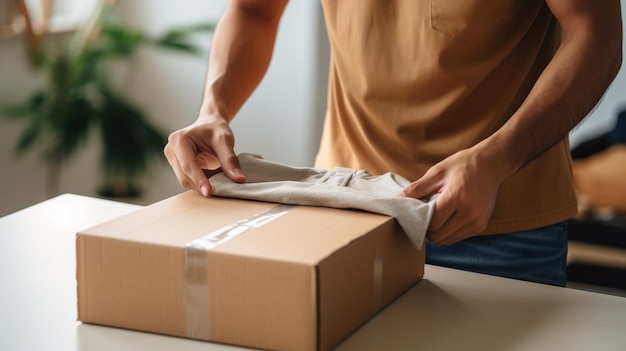 un hombre está abriendo una caja