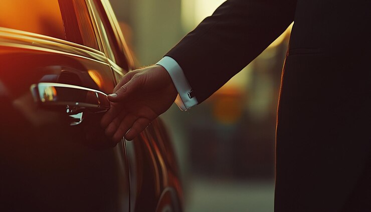 un hombre está abriendo la puerta de un coche con un reloj en la muñeca