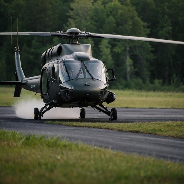 Un hombre está aterrizando en un helicóptero creado por la IA.