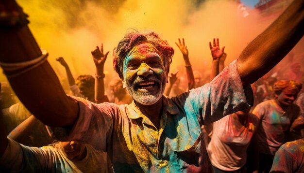 un hombre está bailando en colores coloridos