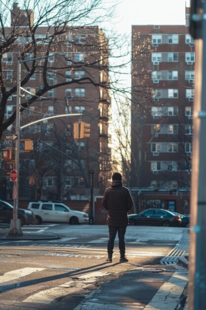 un hombre está caminando por la calle en la ciudad