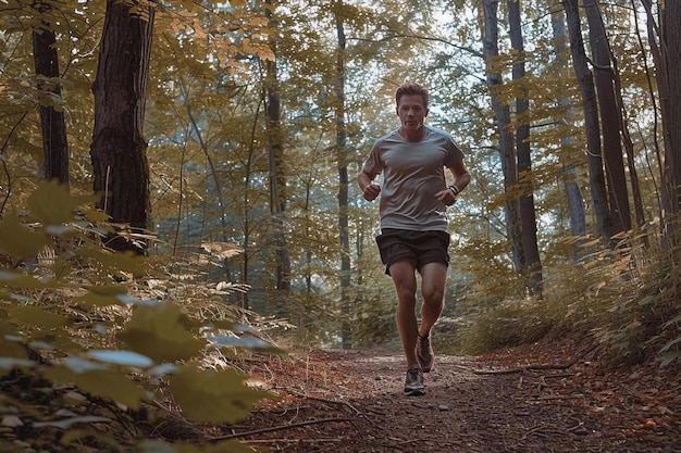 Un hombre está corriendo en el bosque.