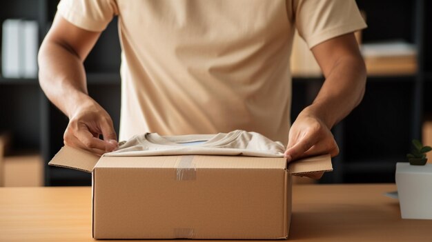 un hombre está cortando un pedazo de papel en una caja.