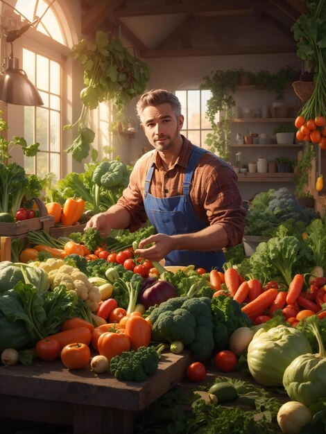 un hombre está cortando verduras en un mercado