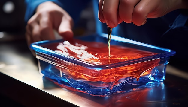 Un hombre está haciendo un postre con una sustancia amarilla