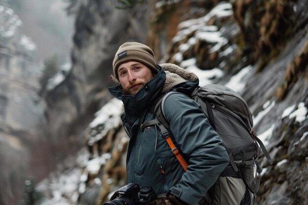 Un hombre está involucrado en el montañismo