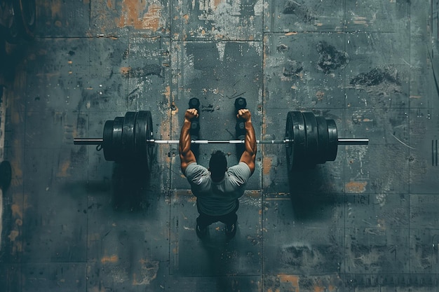 Un hombre está levantando pesas en un gimnasio