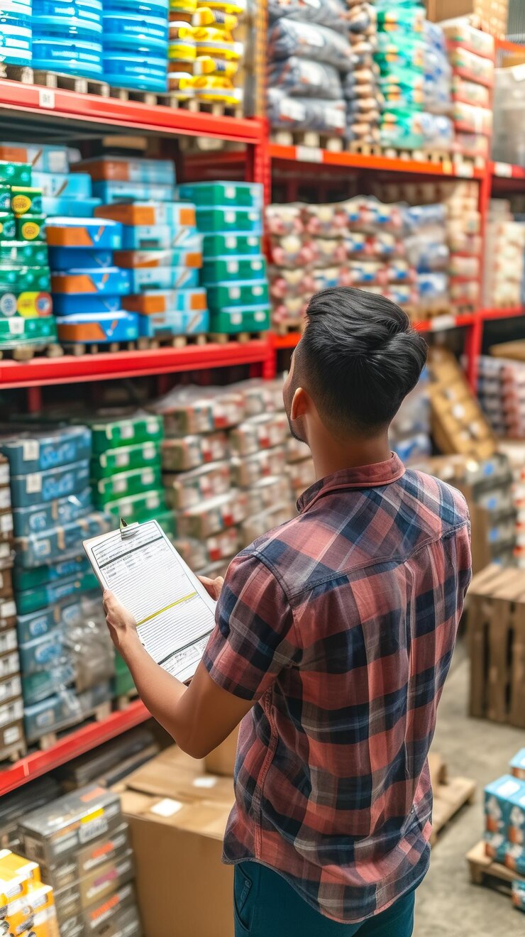 Un hombre está mirando un estante lleno de productos en una tienda