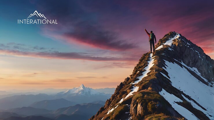 un hombre está de pie en una montaña con la palabra cita e cita en la parte superior