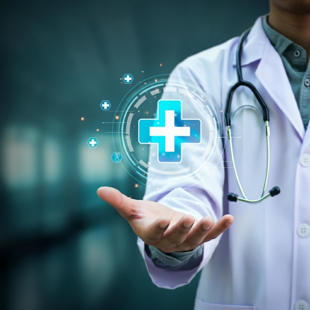 un hombre está sosteniendo un dispositivo médico médico que dice quot médico quot