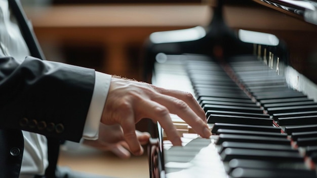 un hombre está tocando un piano con las manos en las teclas