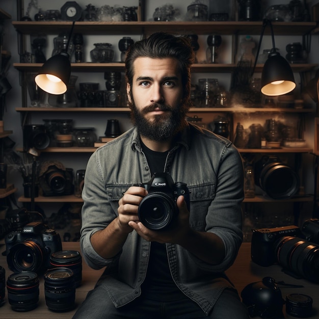 un hombre se está tomando una foto con una cámara