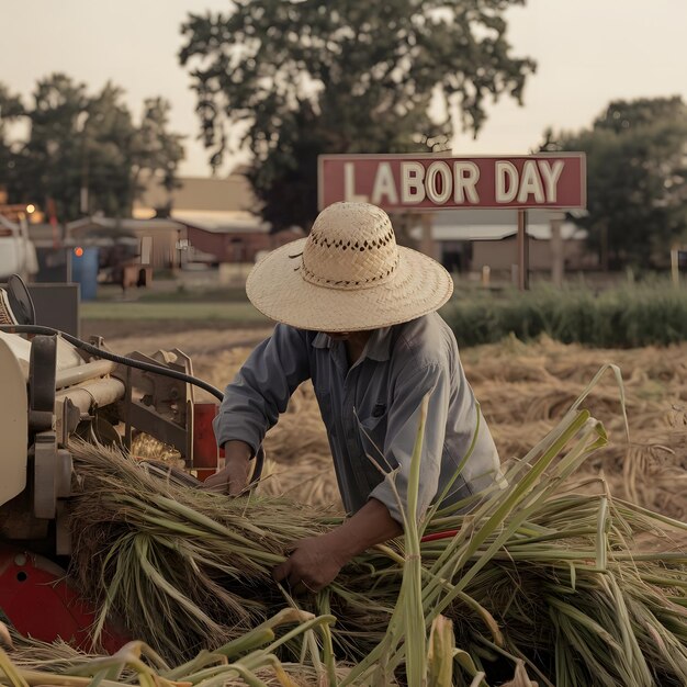 un hombre está trabajando en un campo con un letrero que dice i p