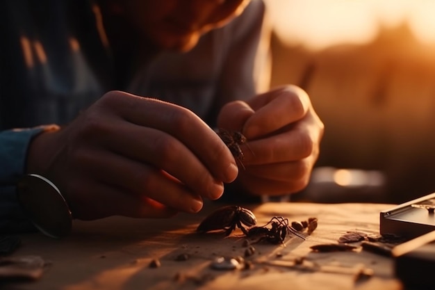 Un hombre está trabajando en una cáscara de chocolate.