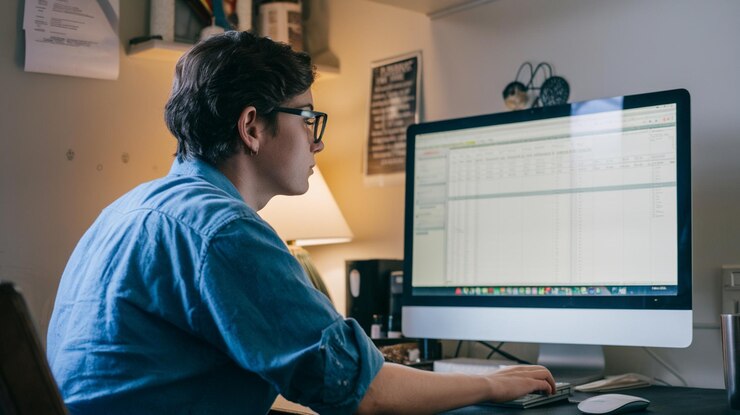 Foto un hombre está trabajando en una computadora