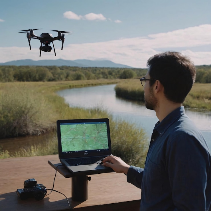 Foto un hombre está usando una computadora portátil con un control remoto en la mano