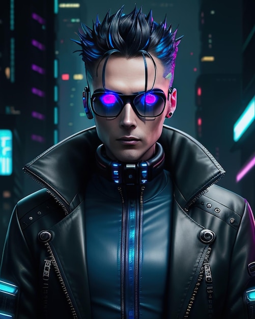 Hombre estilo cyberpunk con anteojos.