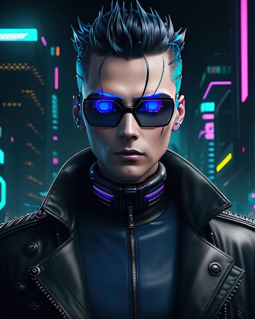 Hombre estilo cyberpunk con anteojos.