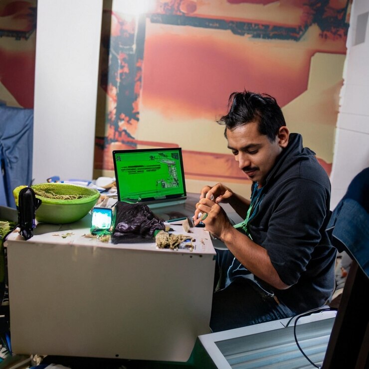 Foto hombre étnico latino estudiando desde casa durante covid-19