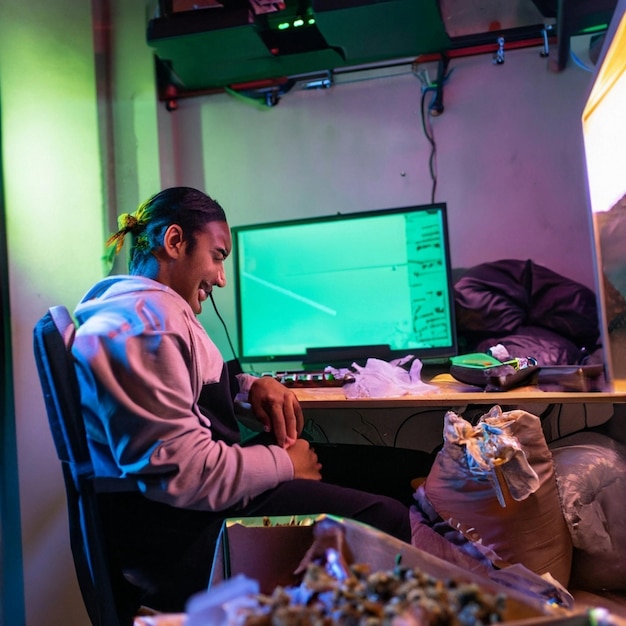 Hombre étnico latino estudiando desde casa durante Covid-19