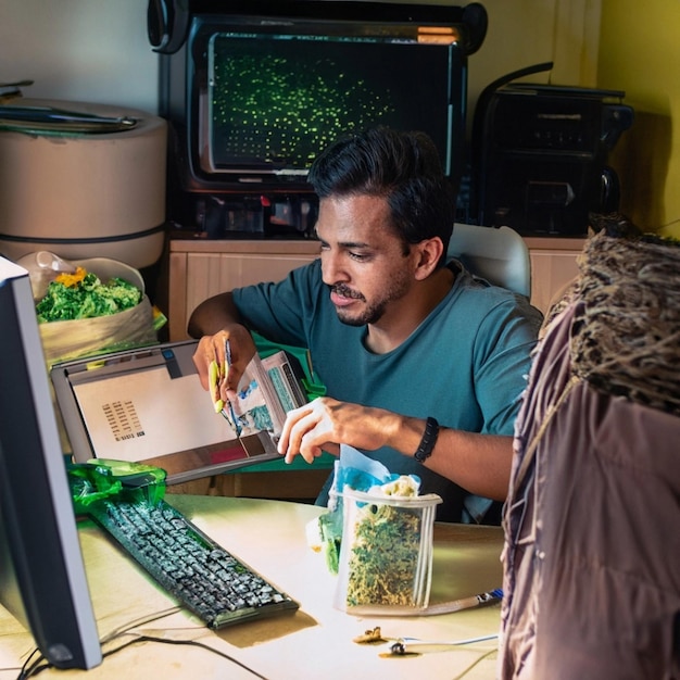 Hombre étnico latino estudiando desde casa durante Covid-19