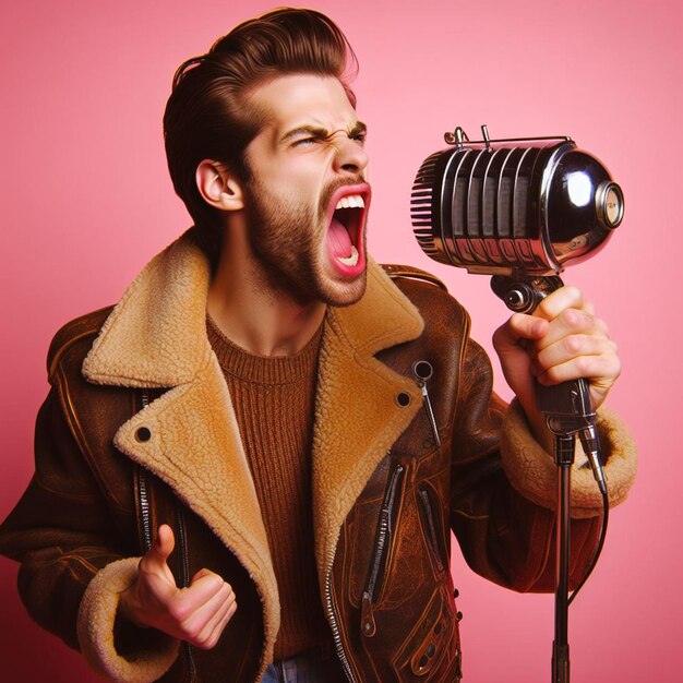 Foto hombre eufórico gritando estilo vintage