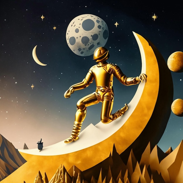 hombre explorador espacial en la luna concepto abstracto