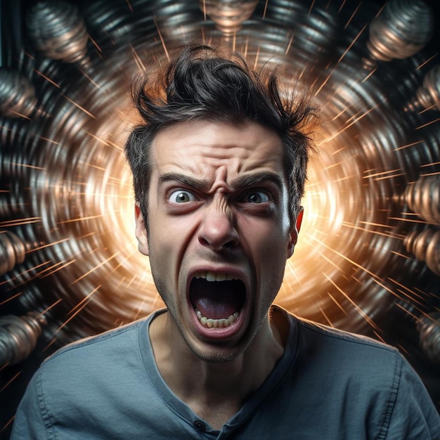 Foto un hombre con una expresión de enojo en su rostro está gritando.