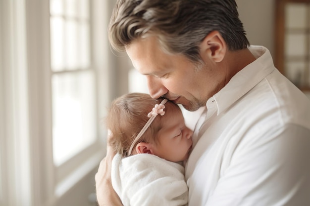 Foto hombre feliz abrazando a su adorable niña