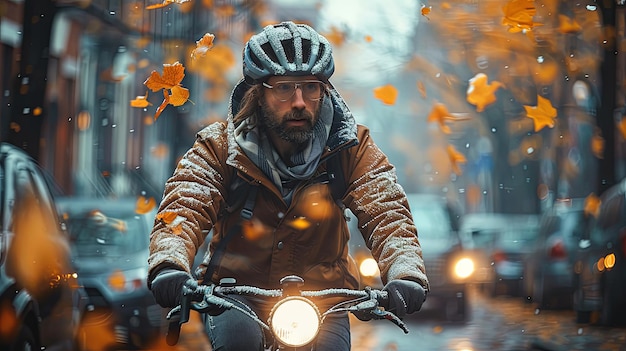 Hombre feliz en una bicicleta con gafas