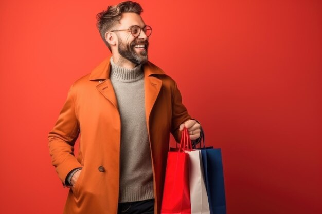 Foto hombre feliz con bolsas de compras generada por ia