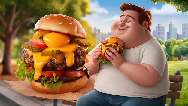 Hombre feliz comiendo hamburguesa