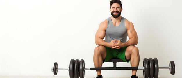 Foto hombre feliz de deportes haciendo ejercicio en el fondo del espacio de copia