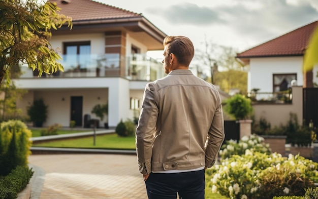 Hombre feliz disfrutando de su nueva casa IA generativa