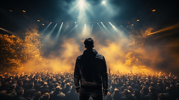 Hombre feliz en un festival de música