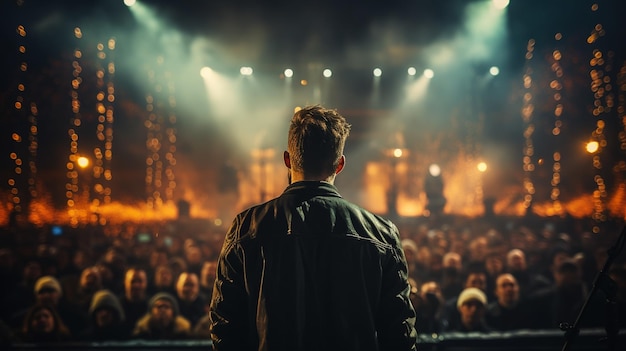 Hombre feliz en un festival de música