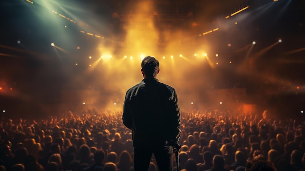 Hombre feliz en un festival de música