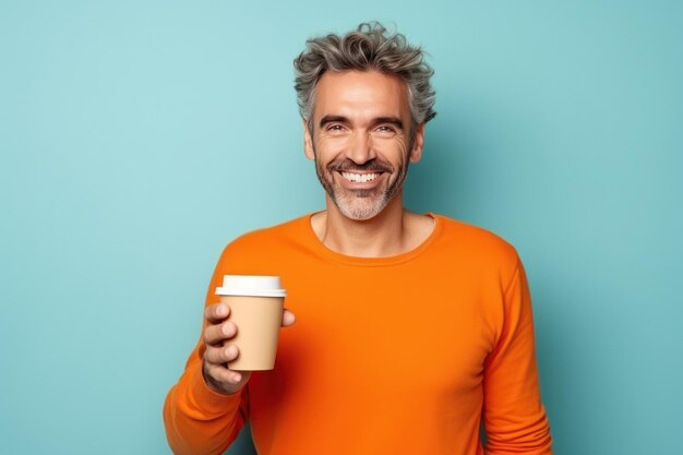 Hombre feliz con taza de café