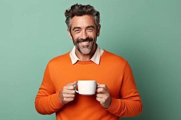 Hombre feliz con taza de café