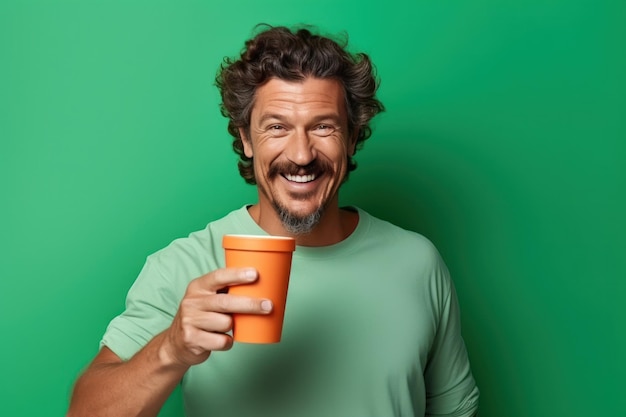 Hombre feliz con taza de café