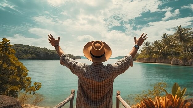 Hombre feliz viajando