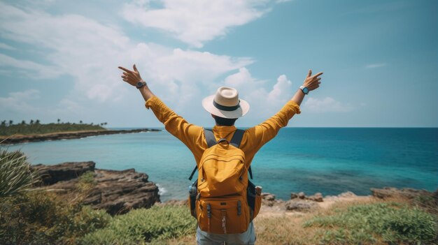 Foto hombre feliz viajando