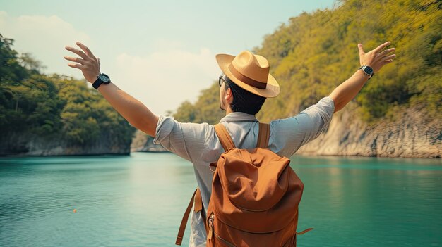 Hombre feliz viajando