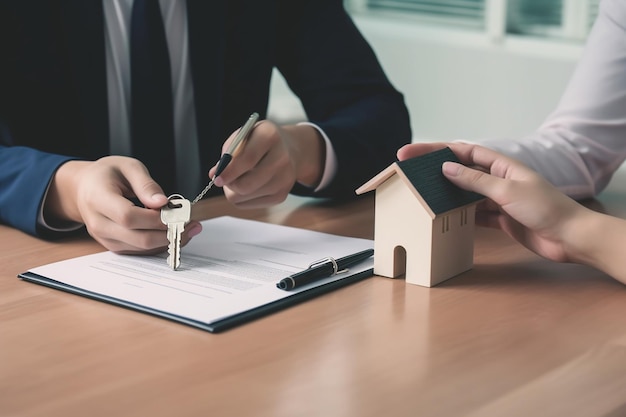 Un hombre firmando una casa con una llave.