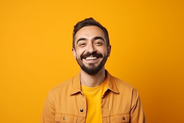 un hombre de fondo de color sólido con expresión de cara de sonrisa