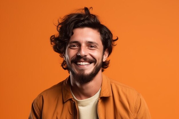 un hombre de fondo de color sólido con expresión de cara de sonrisa