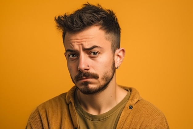 un hombre de fondo de color sólido con expresión facial de Pout