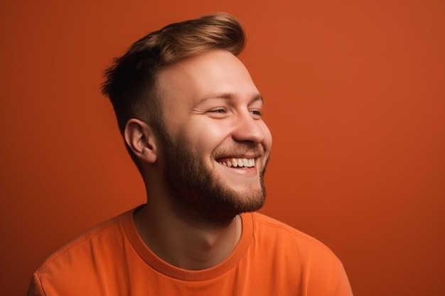 un hombre de fondo de color sólido con una expresión facial de sonrisa