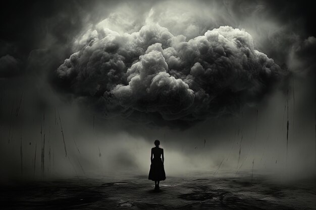 Un hombre se para frente a una nube de tormenta.