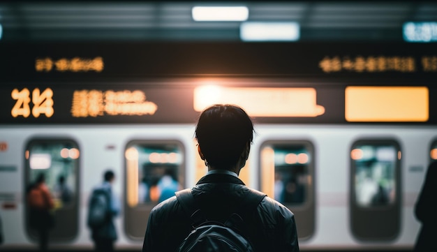 Un hombre se para frente a un tren.